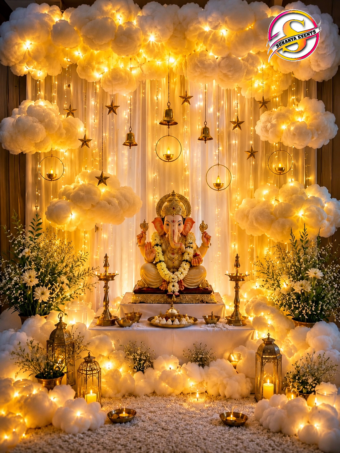 Cloud Themed Decoration For Ganpati Bappa Morya.