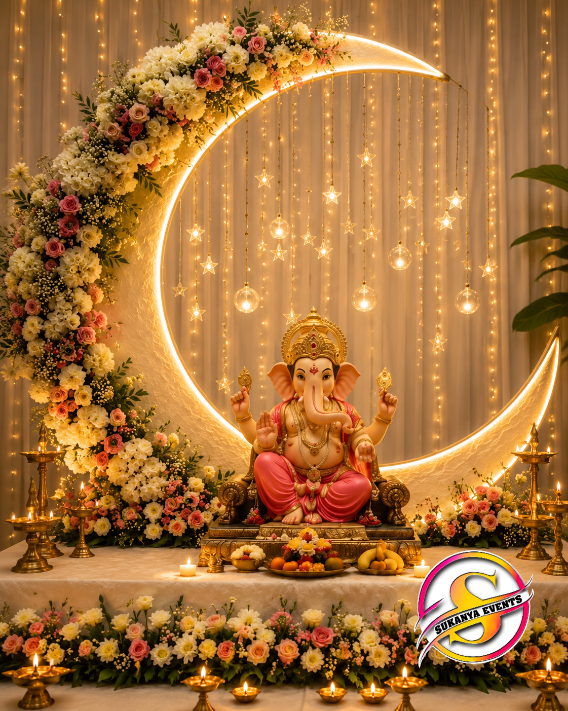 Elegant Crescent Moon Ganesh Chaturthi Decoration
