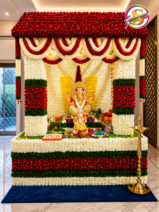 A Tirupati Balaji temple-themed Ganpati decoration In Pune