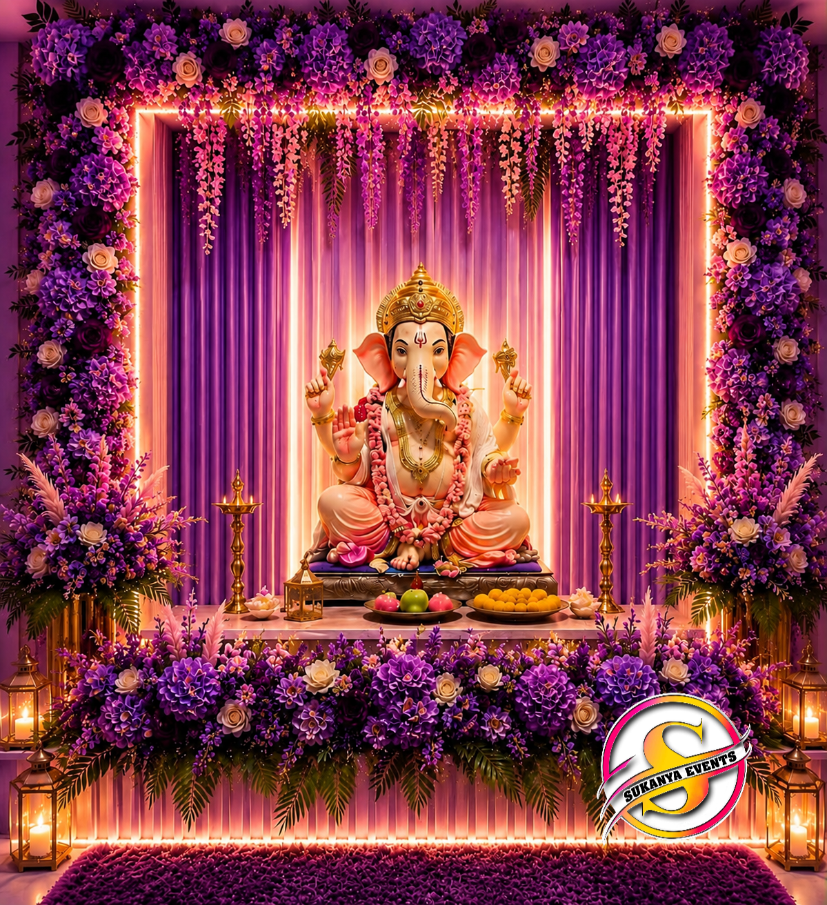 Beautiful Purple Ganpati Decoration For Home