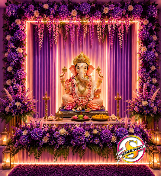 Beautiful Purple Ganpati Decoration For Home