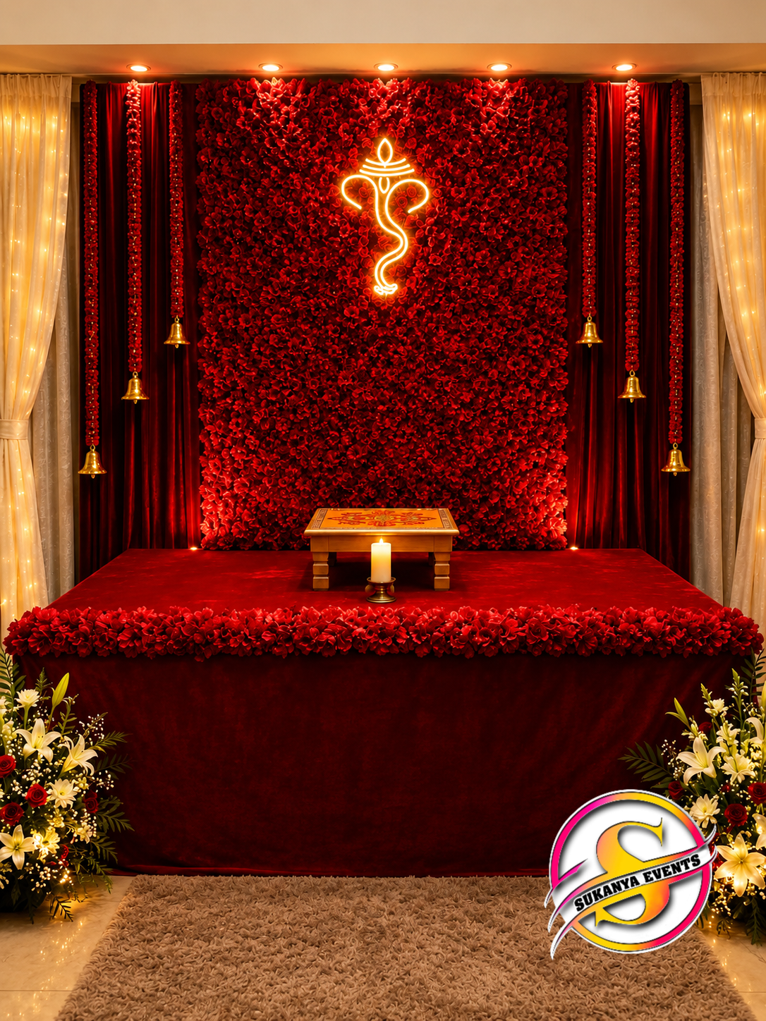 Beautiful Red Rose Ganpati Decoration For Home