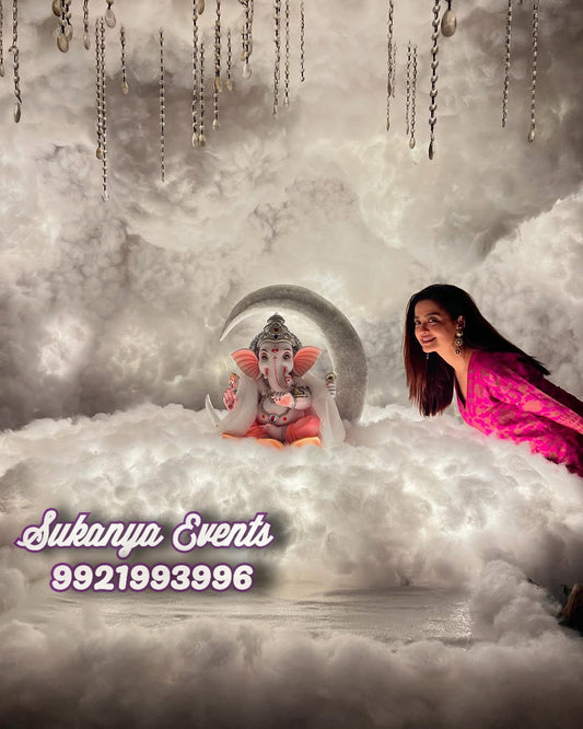 Cloud Theme Ganpati Decoration At Home
