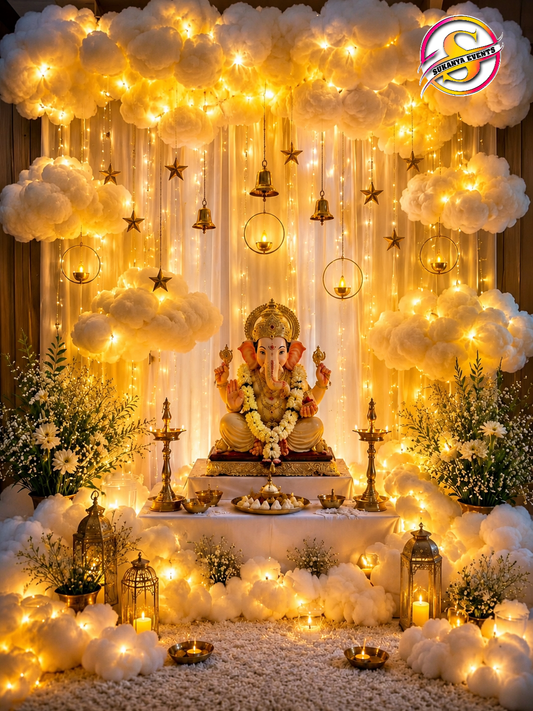 Cloud Themed Decoration For Ganpati Bappa Morya.