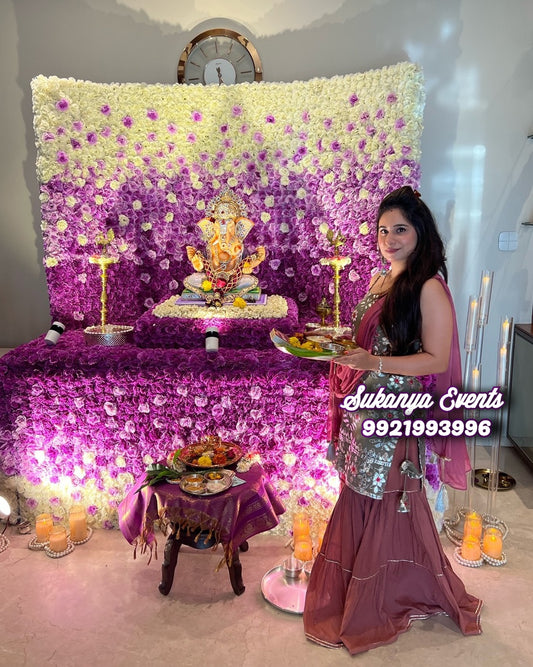 Artificial Flower Ganpati Decoration At Home GD05